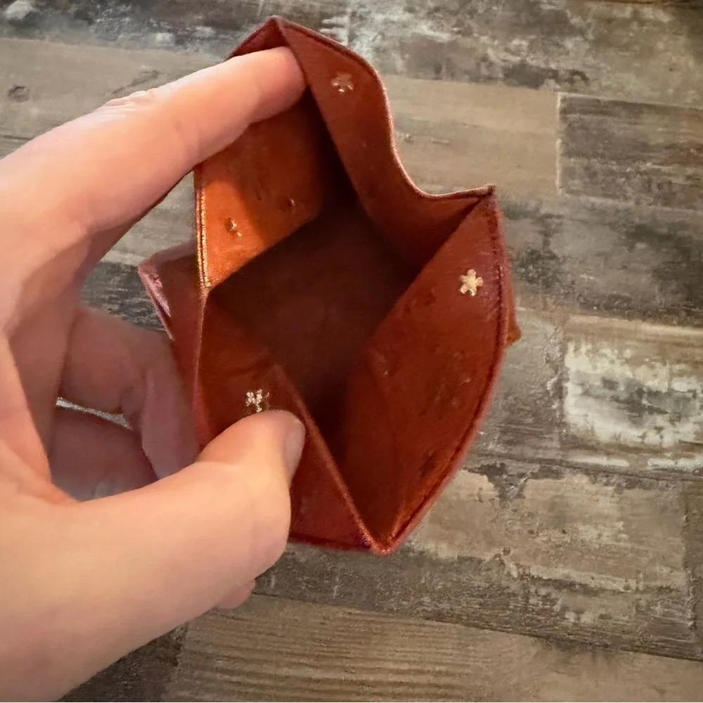 Vintage Moroccan Hand made Folding Origami Soft Tan Leather Coin Purse wallet